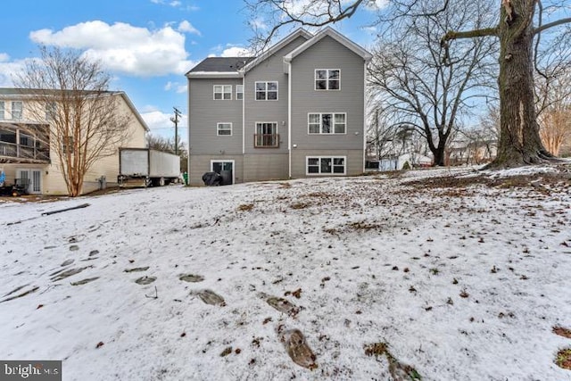 view of snow covered property