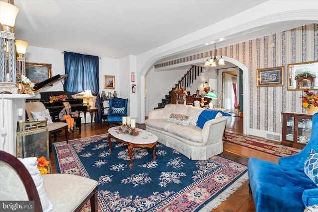 living room with hardwood / wood-style floors