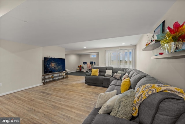 living room featuring light wood-type flooring