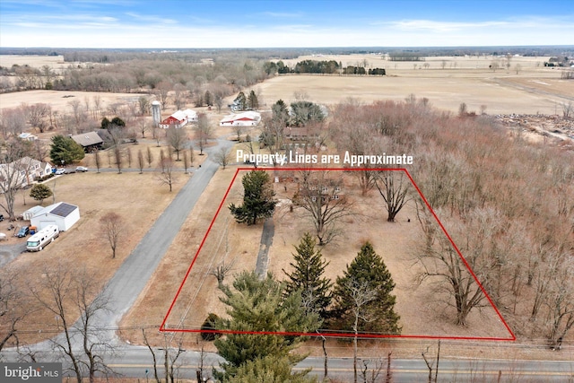 aerial view featuring a rural view