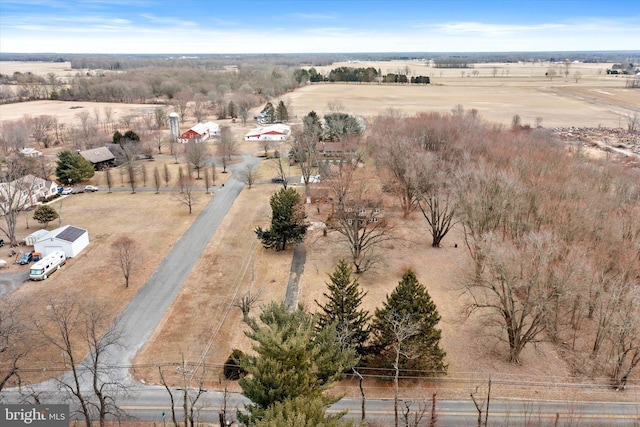 aerial view featuring a rural view