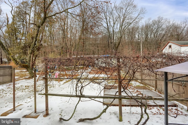 view of yard layered in snow