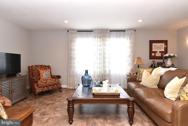 living room featuring recessed lighting