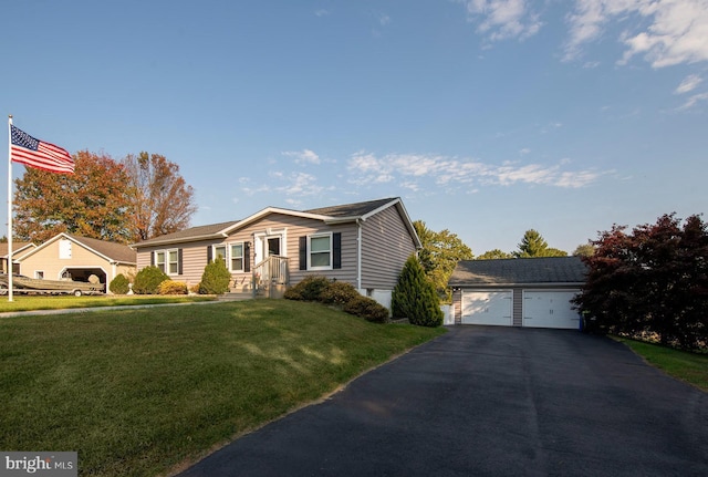 single story home with a front lawn