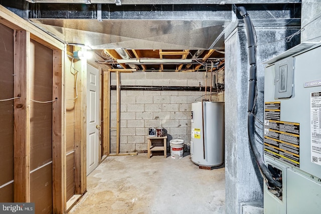 basement with electric water heater