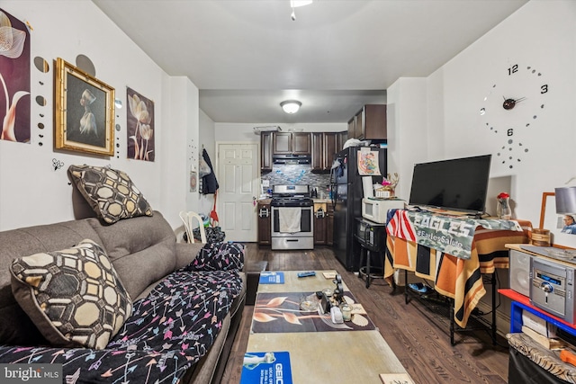 living room with dark hardwood / wood-style floors