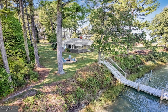 exterior space featuring a water view