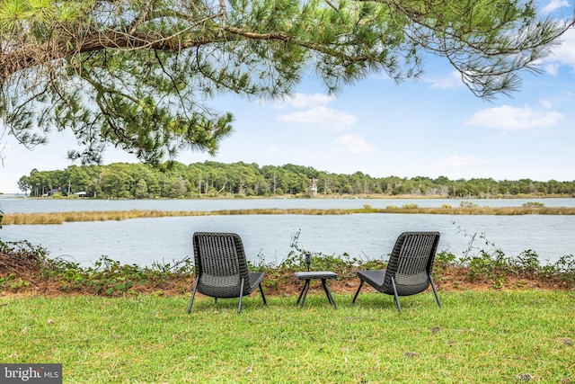 view of yard with a water view