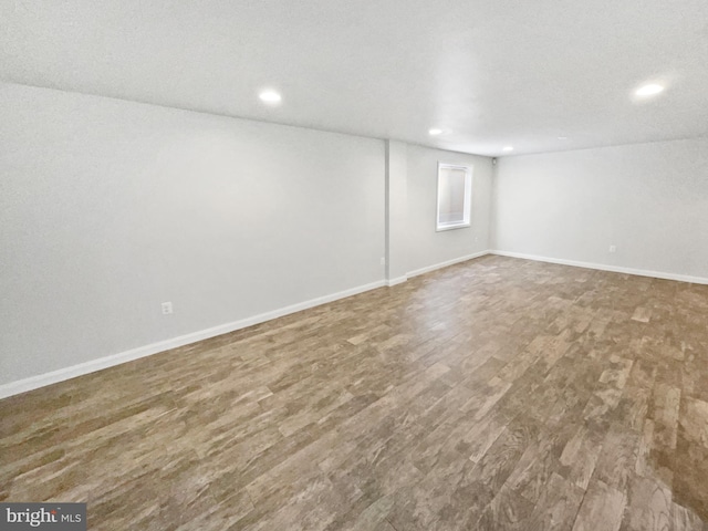 basement featuring hardwood / wood-style flooring