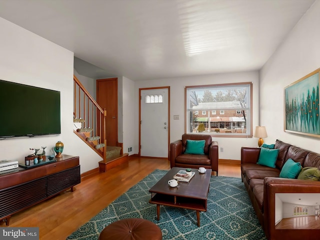 living room with hardwood / wood-style floors