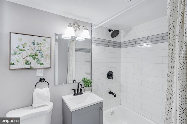 full bathroom featuring vanity, toilet, and shower / tub combo