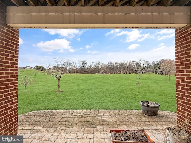 view of yard with an outdoor fire pit and a patio