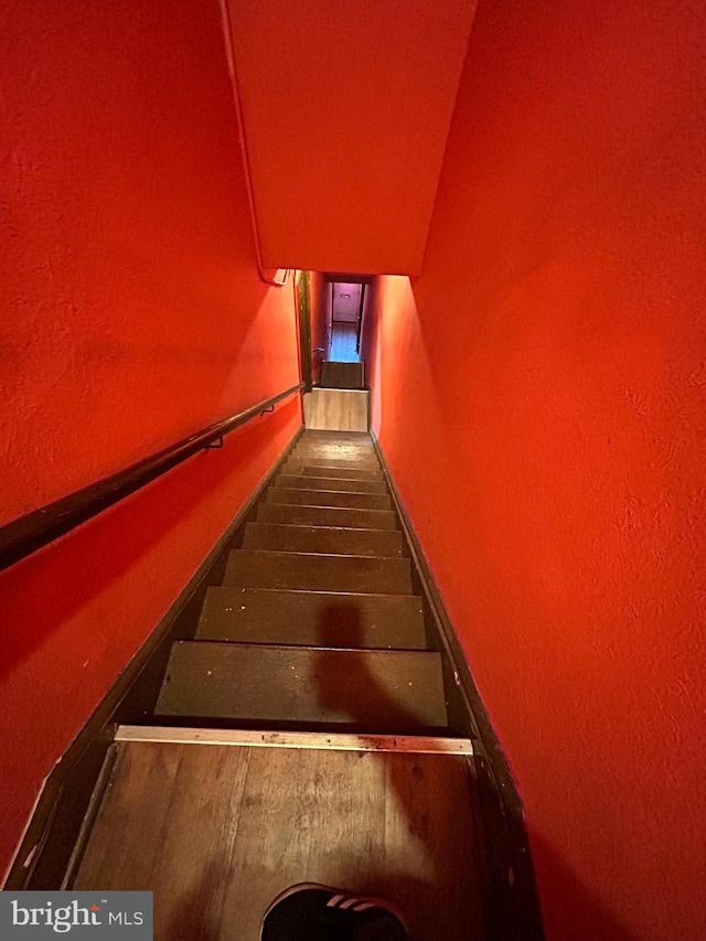 stairs featuring wood finished floors