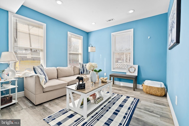 living room featuring light hardwood / wood-style flooring