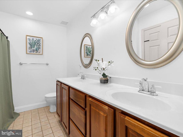 bathroom featuring tile patterned flooring, visible vents, toilet, and a sink