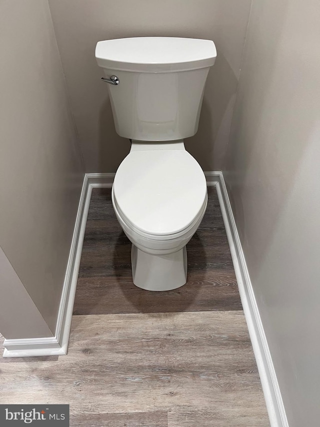 bathroom with wood-type flooring and toilet