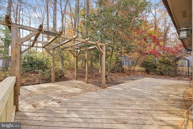 wooden terrace with a pergola