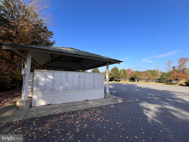 view of vehicle parking featuring mail boxes