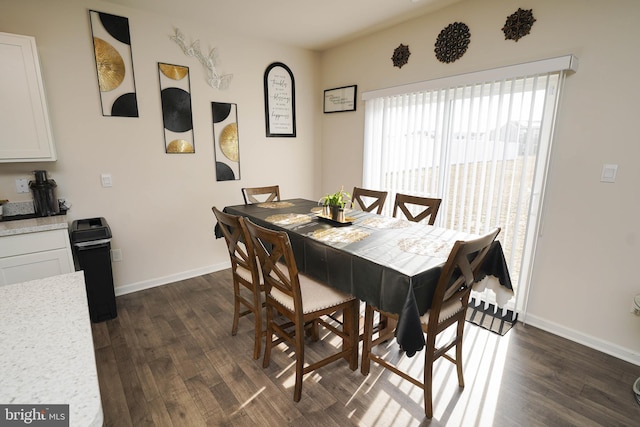 dining space featuring dark wood-type flooring