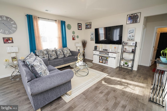 living room with hardwood / wood-style flooring