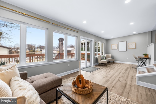 living room with light hardwood / wood-style flooring