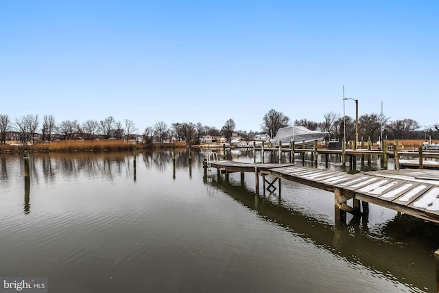 dock area featuring a water view