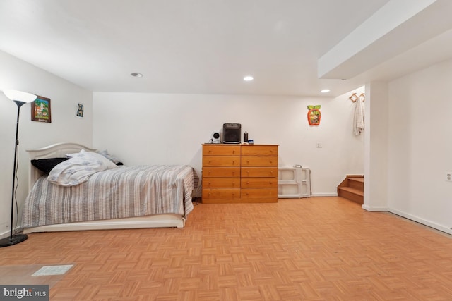 bedroom with baseboards and recessed lighting