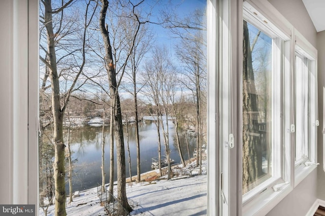 entryway with a water view