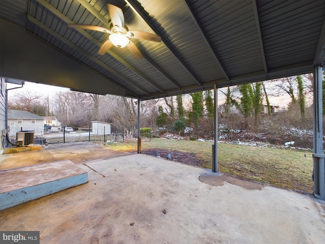 view of patio featuring central AC and ceiling fan