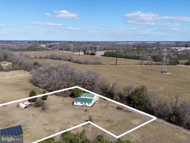 birds eye view of property featuring a rural view