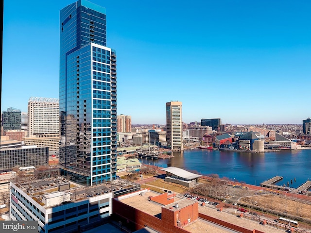 view of city with a water view