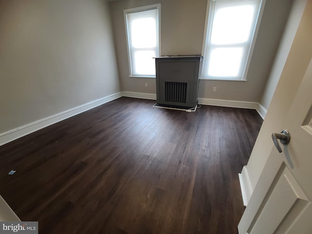 unfurnished living room featuring dark hardwood / wood-style flooring