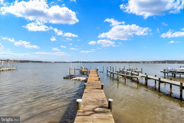 view of dock with a water view and boat lift