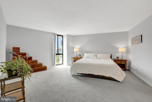 bedroom featuring carpet floors and a textured ceiling