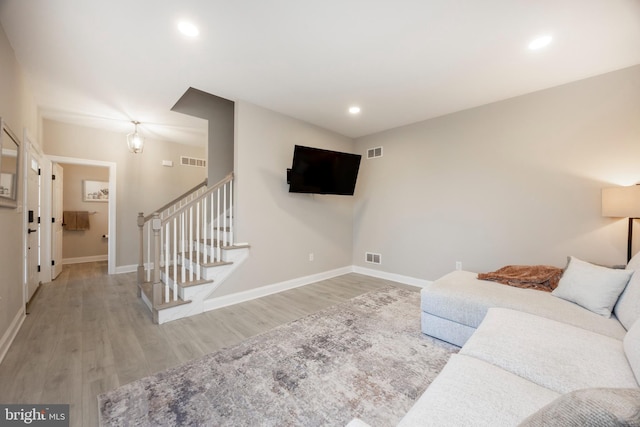 living room with light wood-type flooring