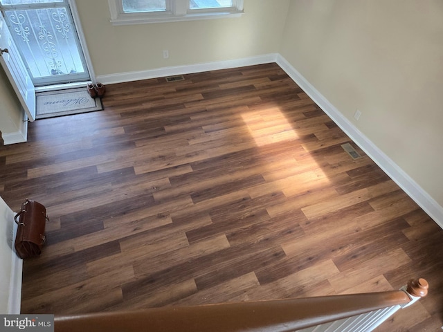 interior space featuring plenty of natural light and dark hardwood / wood-style floors