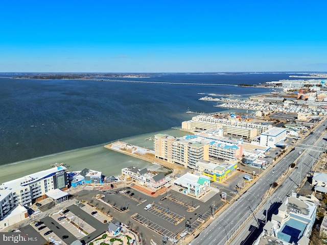 bird's eye view with a view of city and a water view