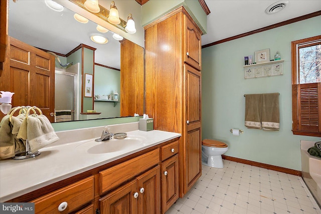 10133 Queens Cir, Ocean City, MD 21842 - bathroom with toilet, crown molding, tile patterned floors, and visible vents