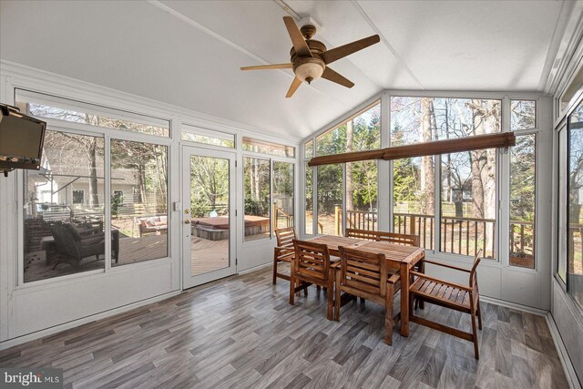 10133 Queens Cir, Ocean City, MD 21842 - sunroom / solarium featuring ceiling fan, outdoor dining area, and a wealth of natural light