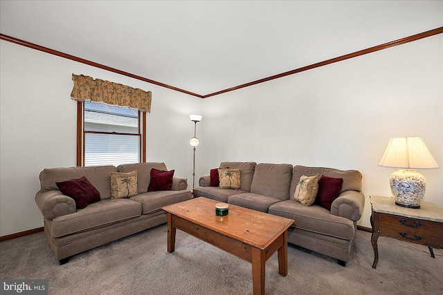 10133 Queens Cir, Ocean City, MD 21842 - living room with baseboards, carpet flooring, and crown molding