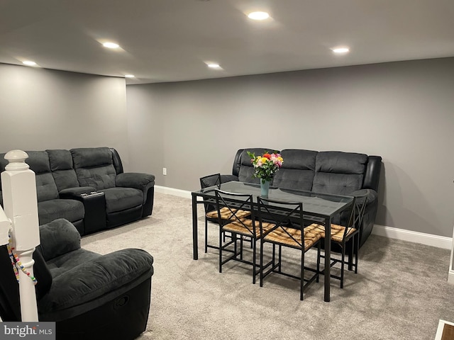 living room with light colored carpet