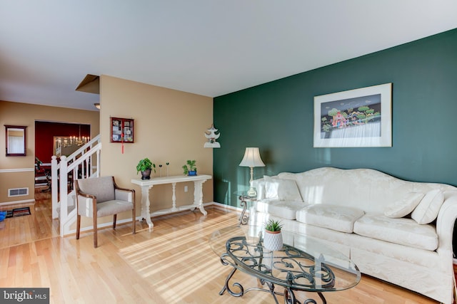 living room with hardwood / wood-style floors