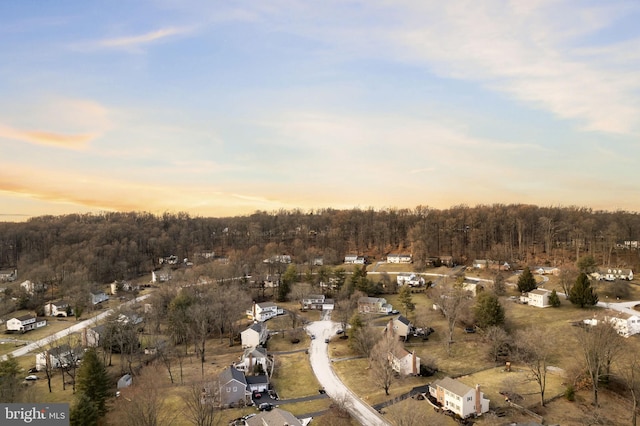 view of aerial view at dusk