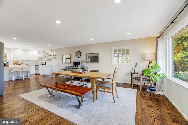 dining area with dark hardwood / wood-style flooring