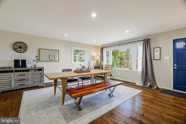 dining space featuring dark hardwood / wood-style flooring