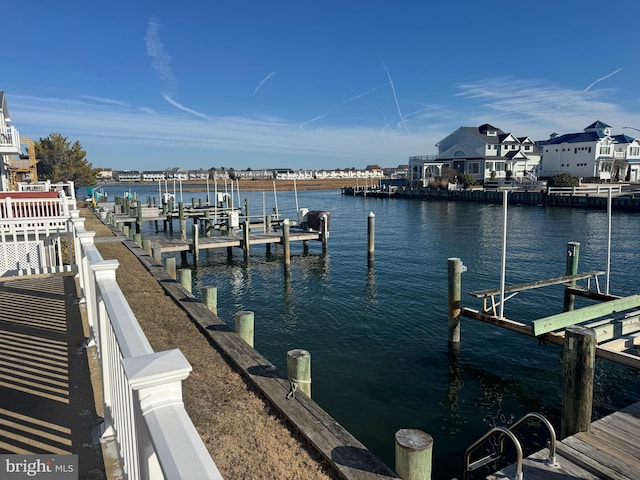 dock area with a water view