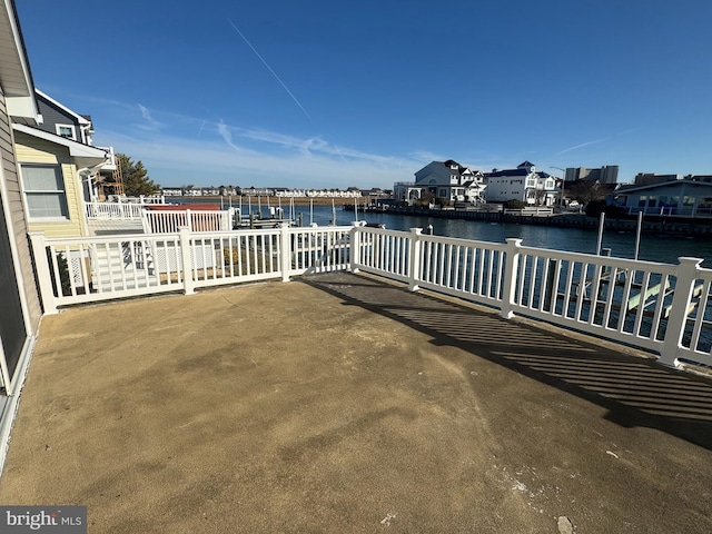 view of patio / terrace featuring a water view