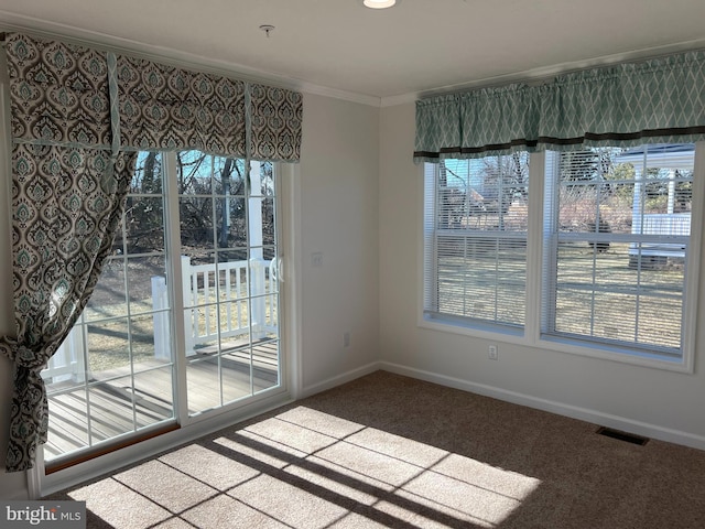 1355 Connecticut Ave, Hagerstown, MD 21740 - unfurnished dining area with carpet floors, ornamental molding, baseboards, and visible vents