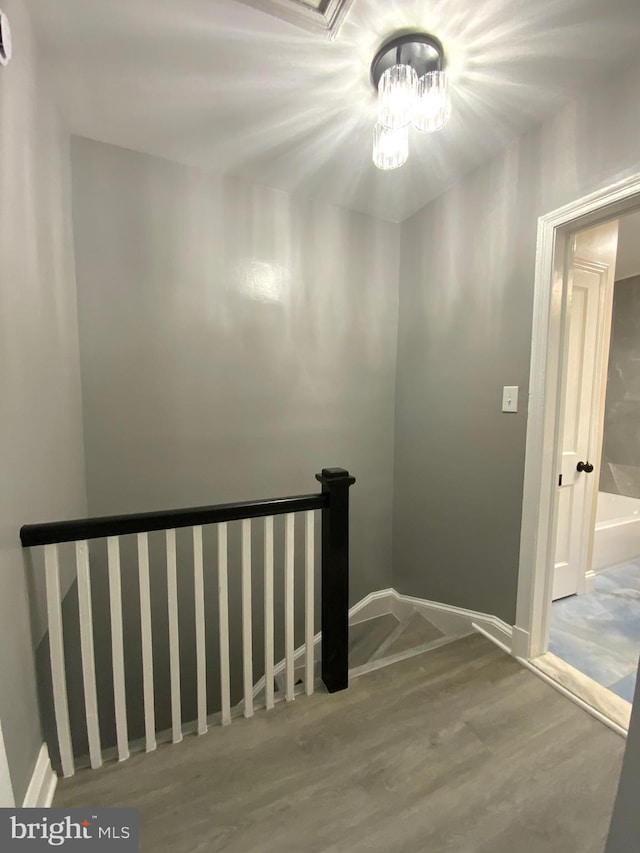 stairs with hardwood / wood-style floors