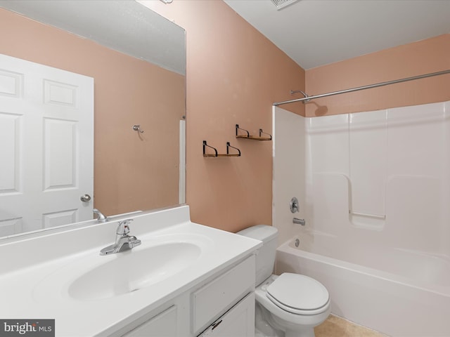 full bathroom with vanity, toilet, and bathing tub / shower combination